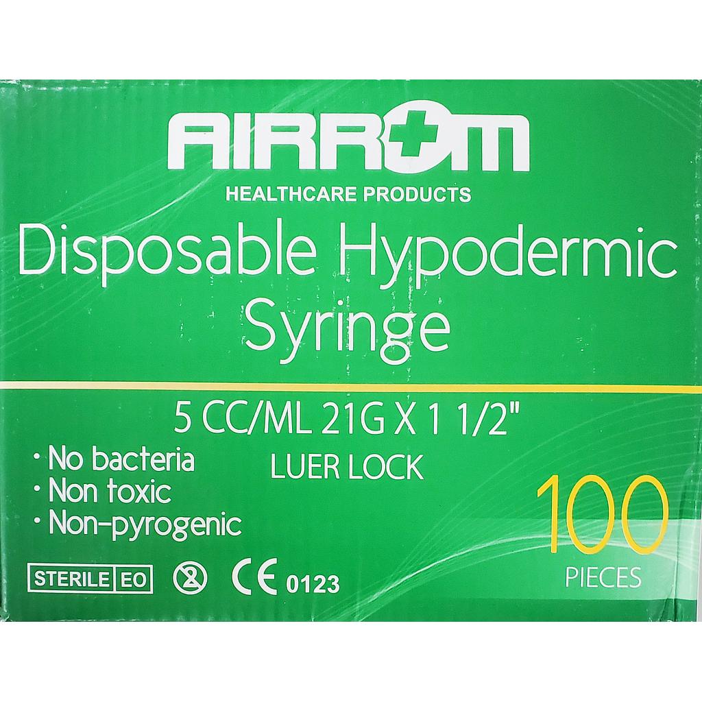 Jeringa Airrom 5cc 21g x 1 1/2 Luer Lock x 100 Unds