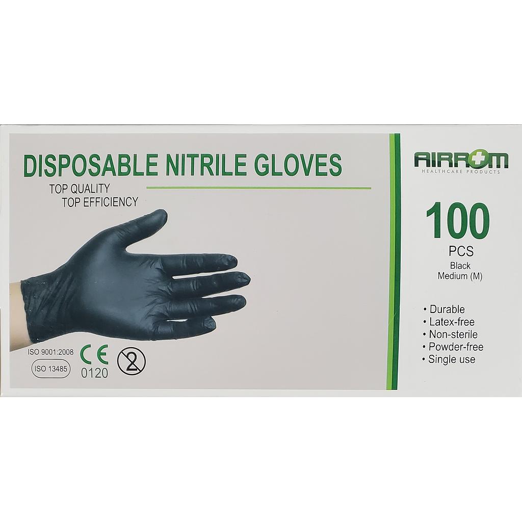 Guantes C/Polvo Nitrilo Medium Negro Airrom x Caja 100 Unds