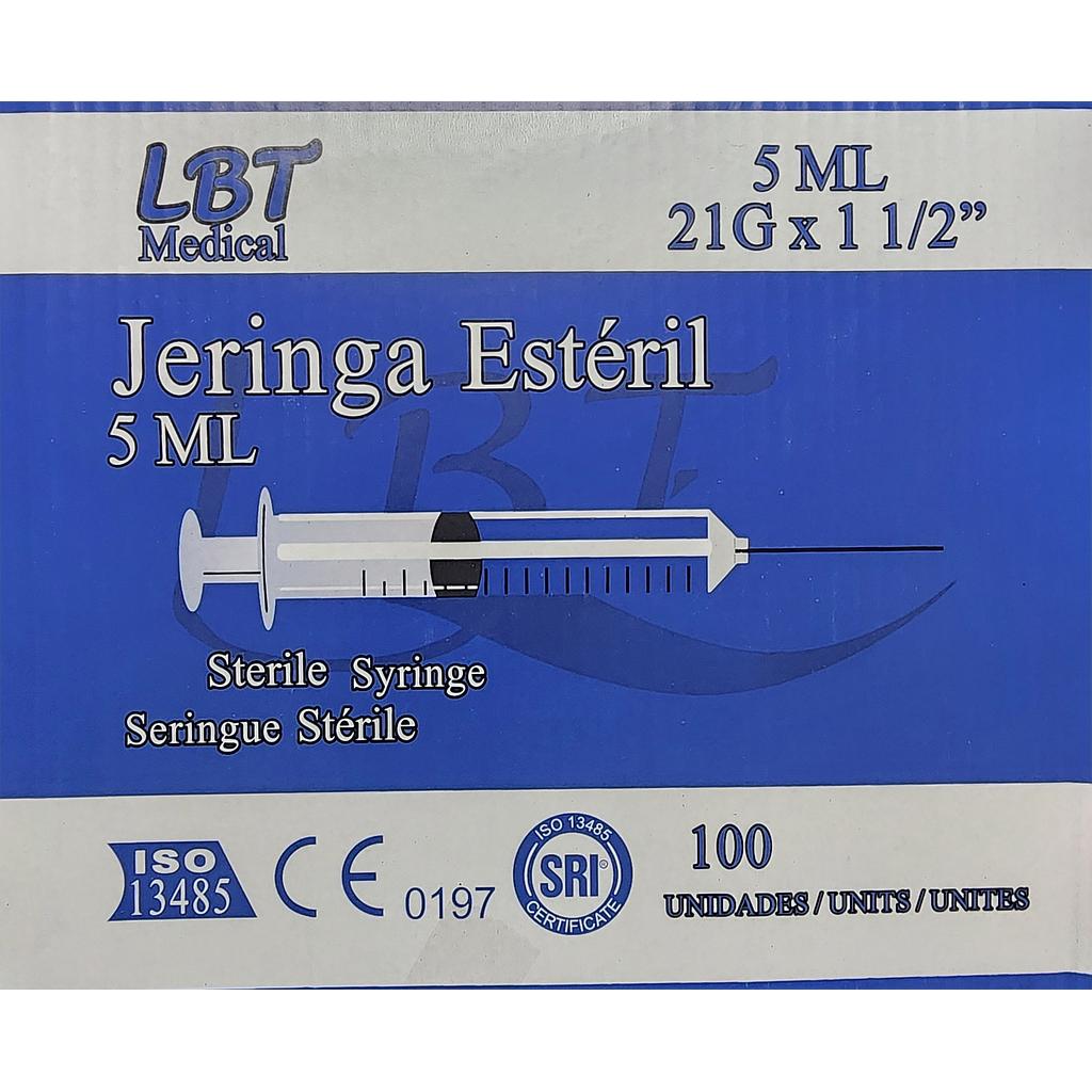 Jeringa Lbt Medical 5ml 21g x 1 1/2 Luer Lock x 100 Unds